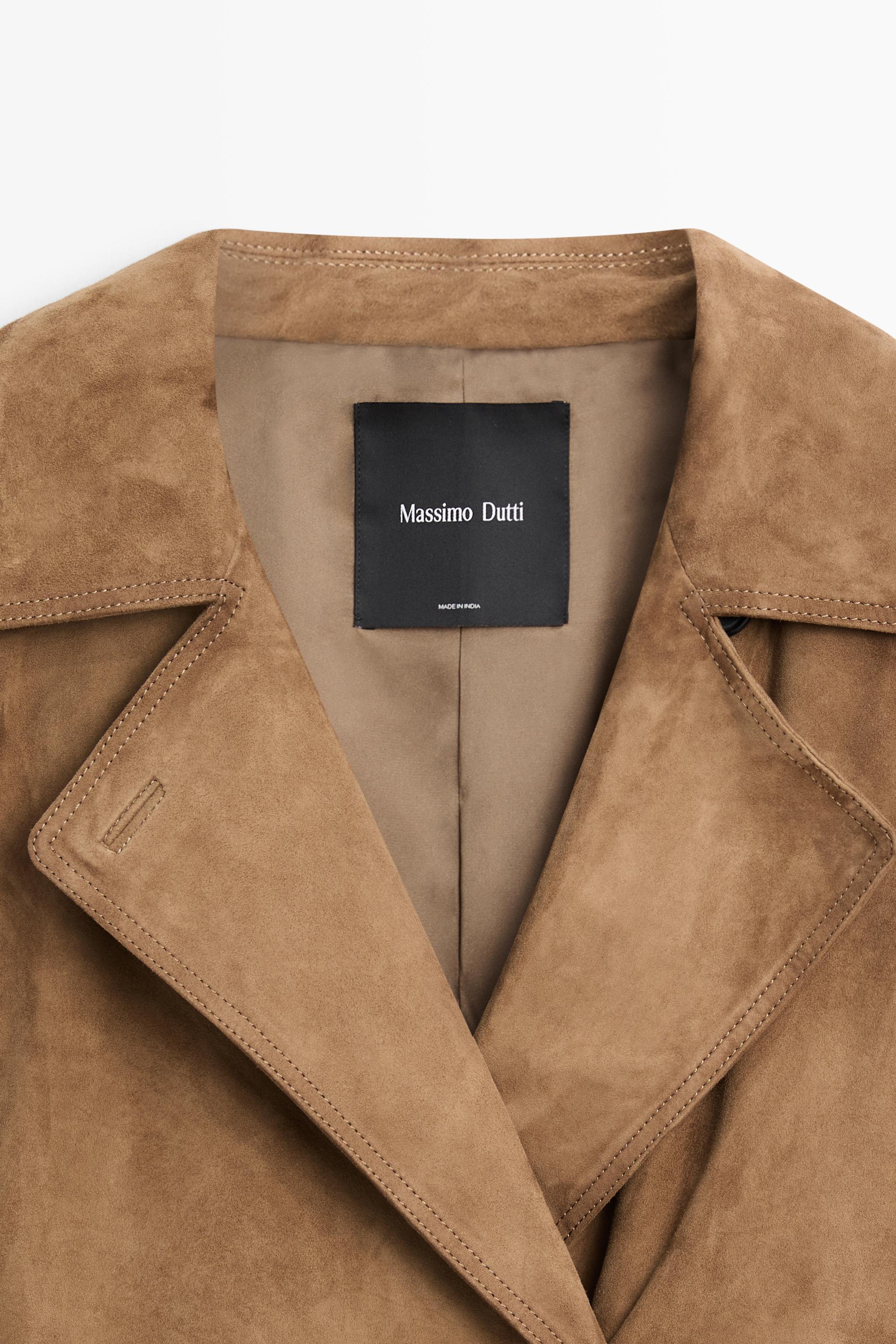 Trench long en cuir effet daim